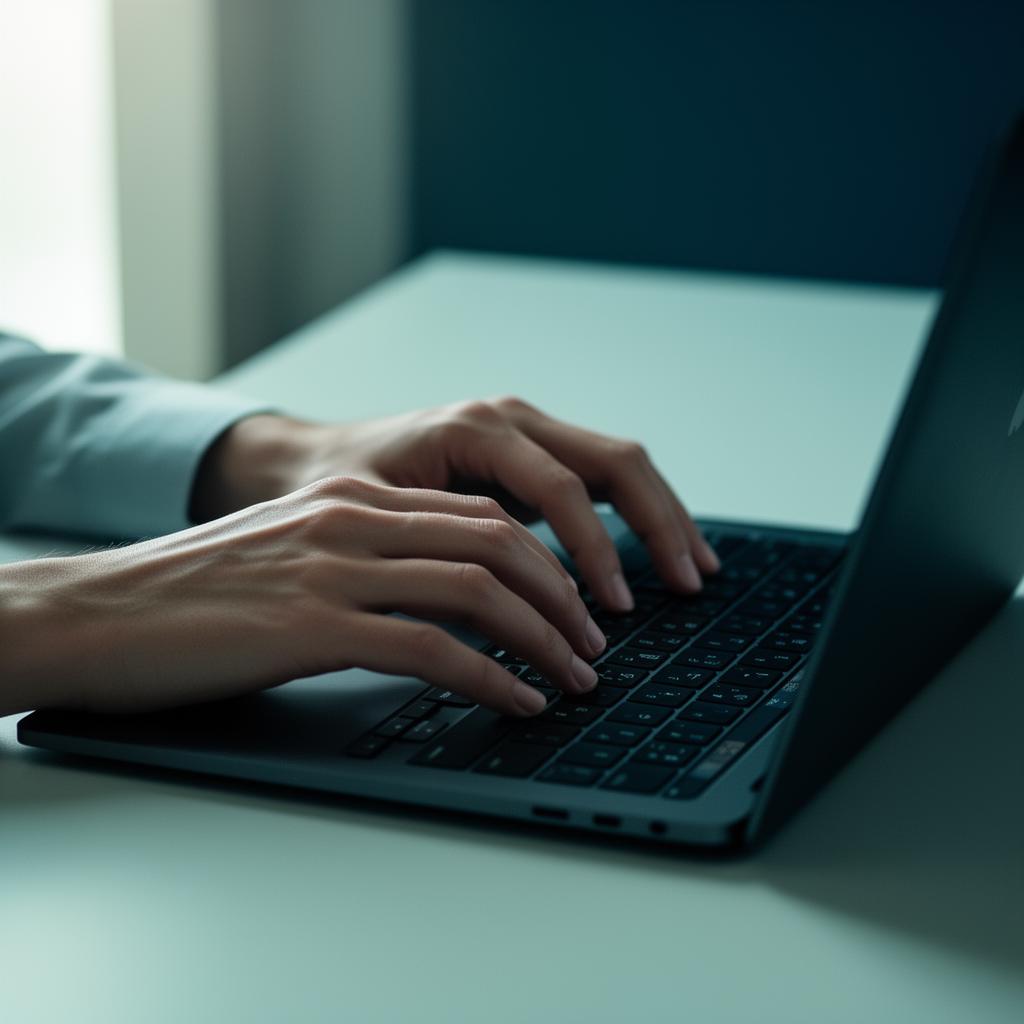 Hands typing on a laptop keyboard.