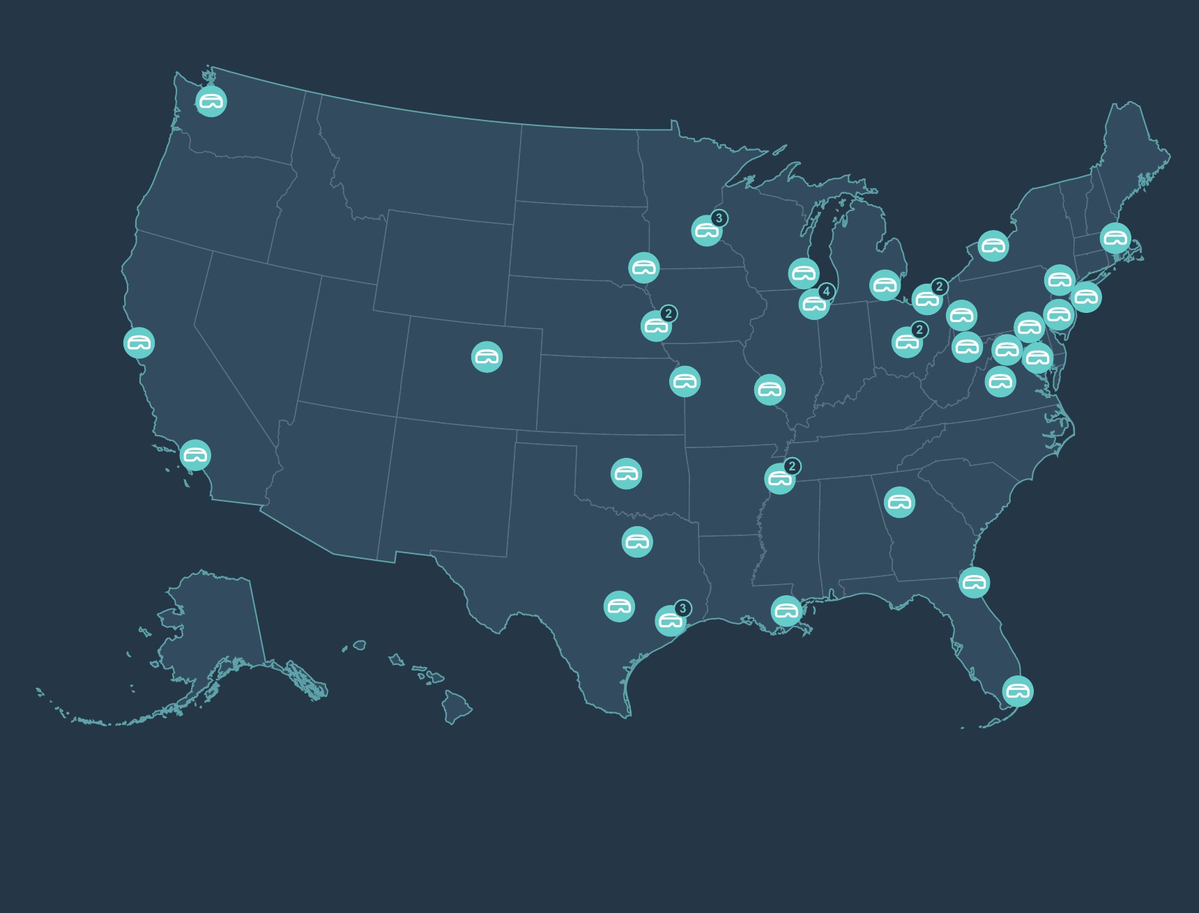 Map of the United States showing Elucis installations