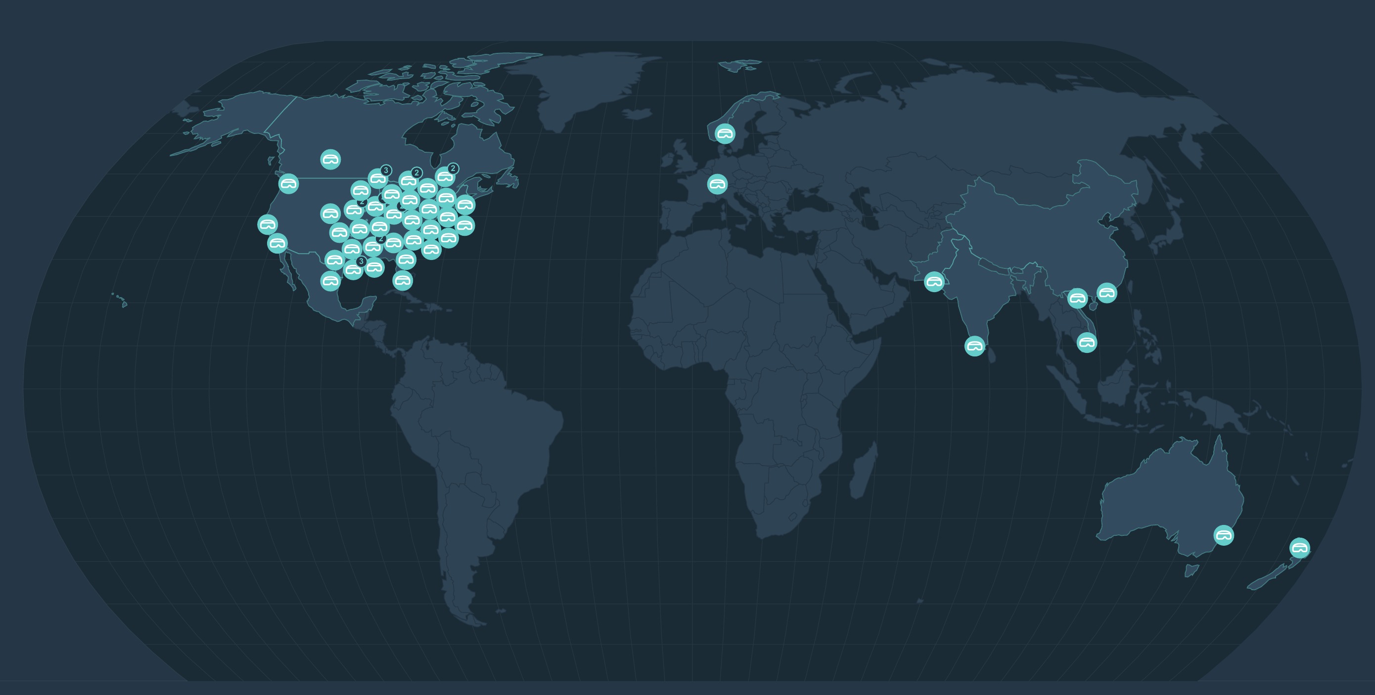 World map showing Elucis installations across five continents